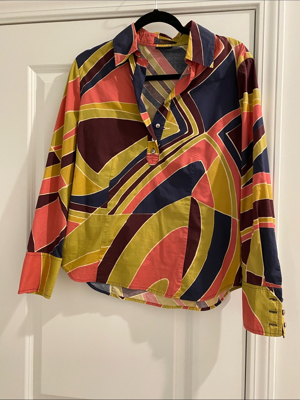 Abstract Multicolor Button-Front Collared Shirt - Multi